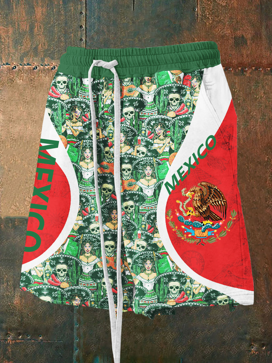 Pantalones cortos deportivos con estampado mexicano para hombres
