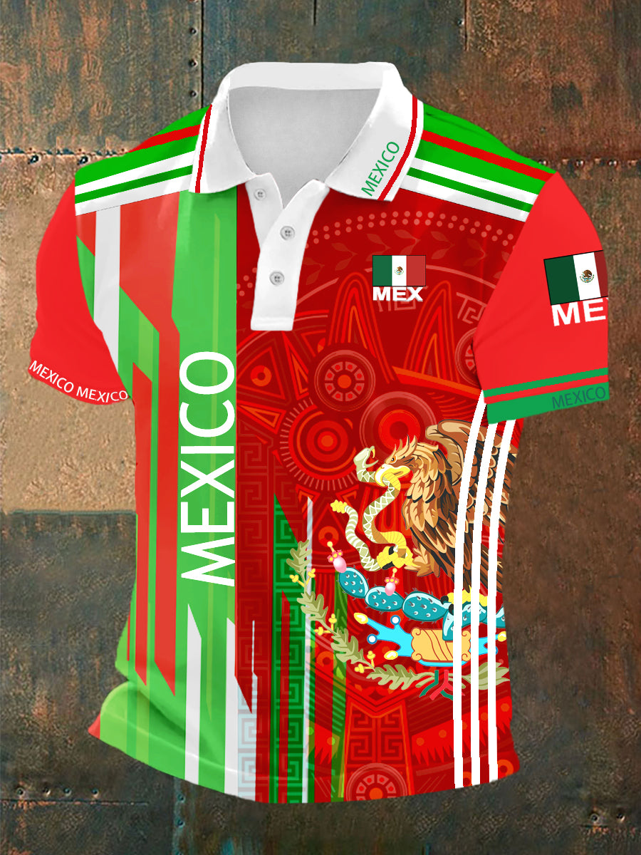 Hombres cultura mexicana Azteca diseño manga corta Polo deportes camisa casual