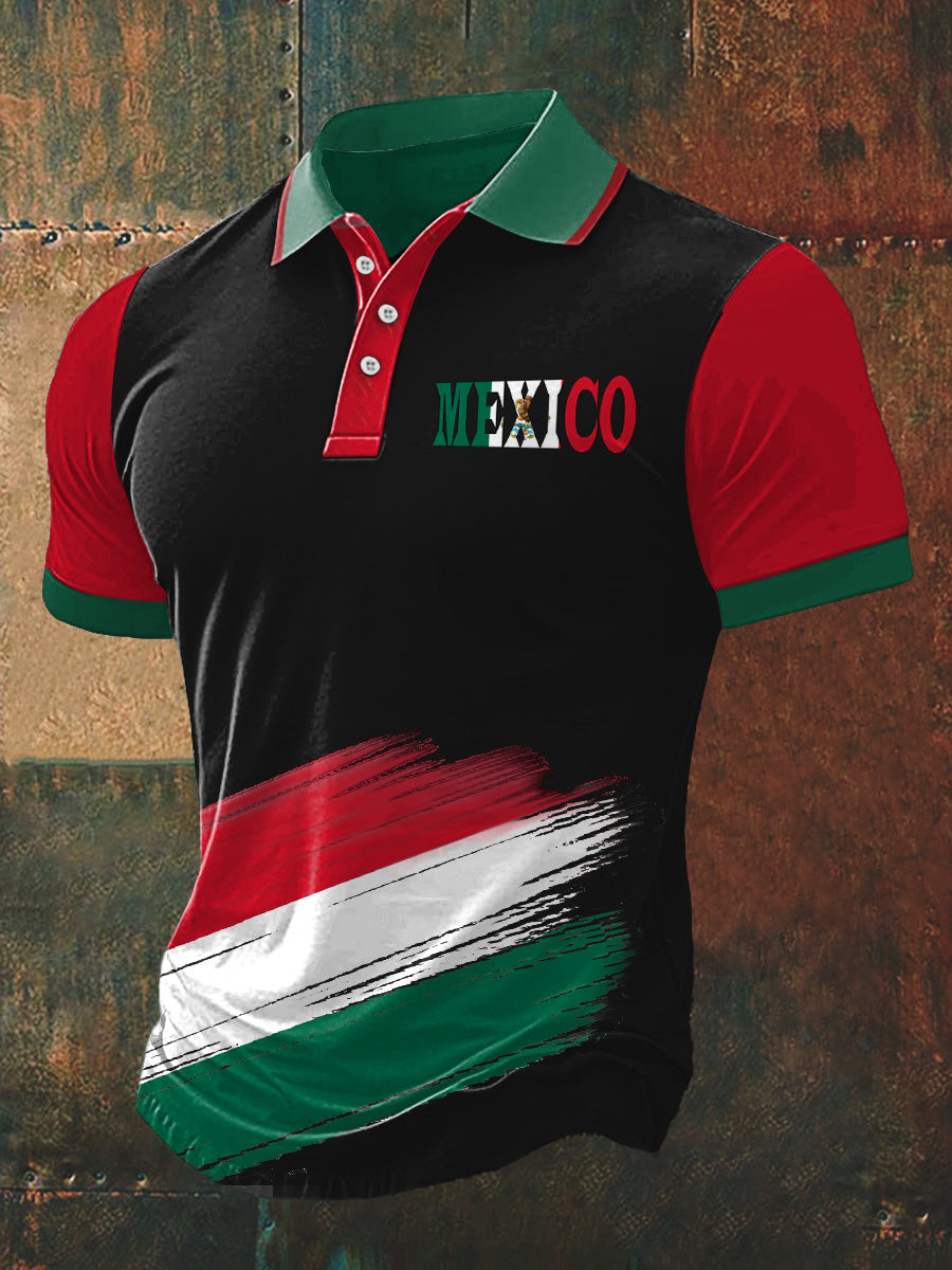 Camiseta de manga corta México Print Polo Neck para hombre