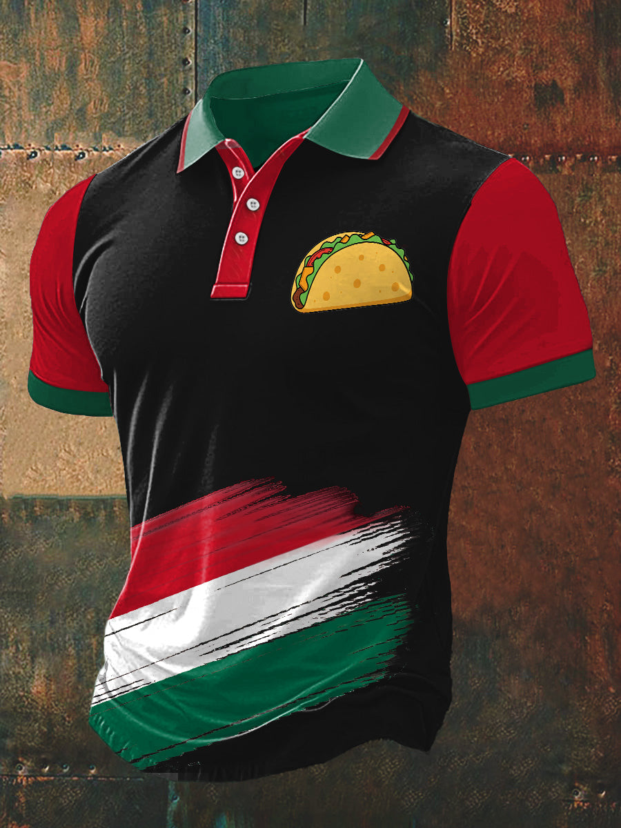 Mexico Taco Print Polo Neck Camiseta de manga corta para hombre