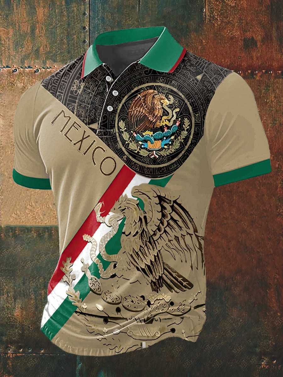 Camiseta de manga corta con cuello de polo con estampado de águila para hombre