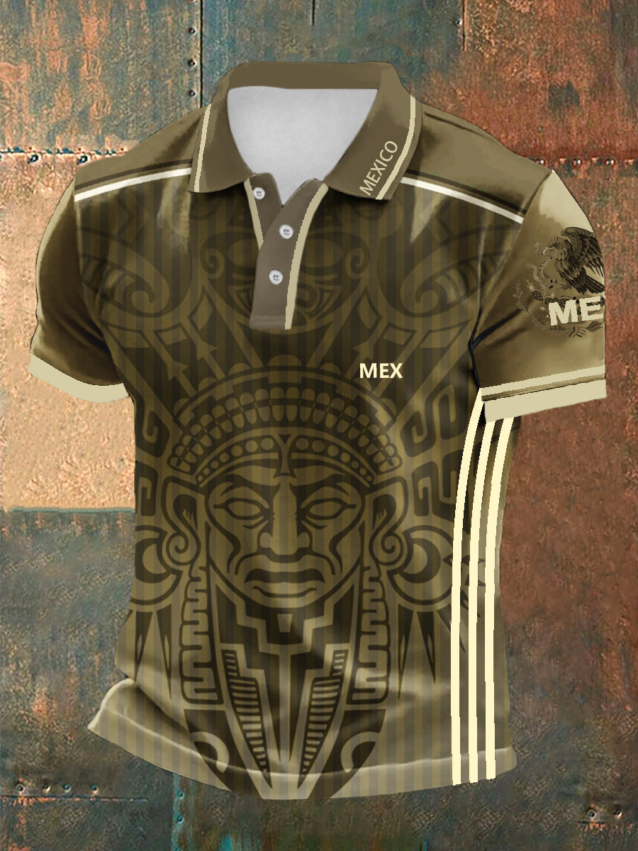 Hombres cultura mexicana Azteca diseño manga corta Polo deportes camisa casual