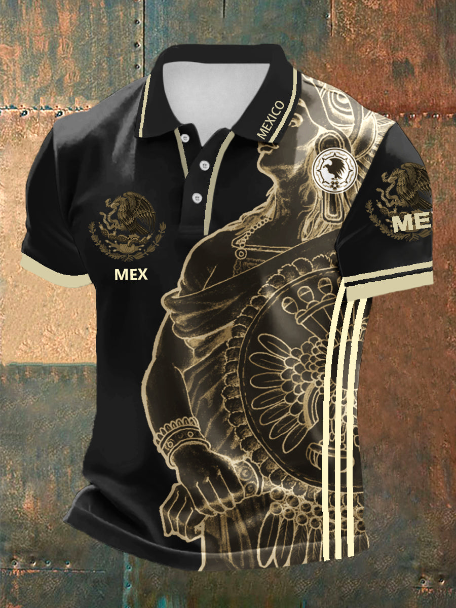 Hombres cultura mexicana Azteca diseño manga corta Polo deportes camisa casual
