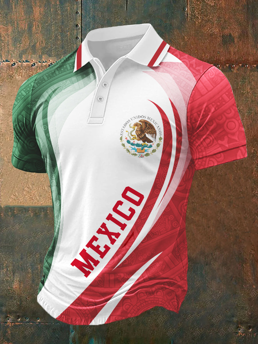 Camisa casual deportiva POLO de manga corta con diseño de cultura mexicana para hombre