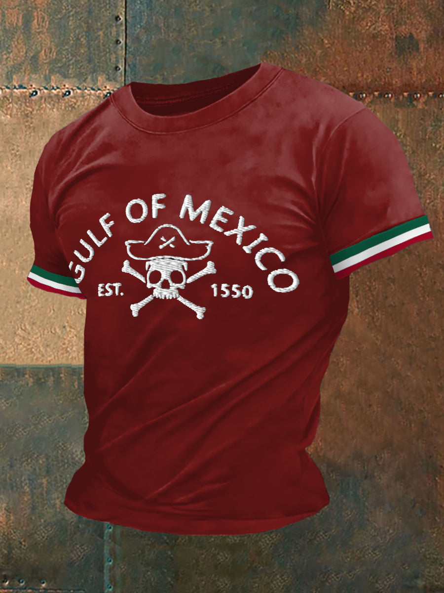 Hombres retro pirata Golfo de México Est.1550 estancia salado y resistir México imprimir camiseta casual