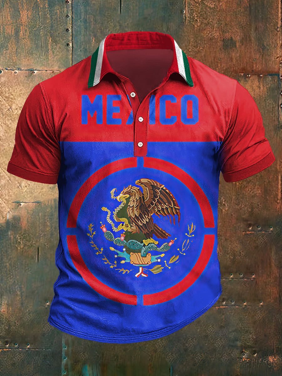 Camiseta de manga corta México Print Polo Neck para hombre