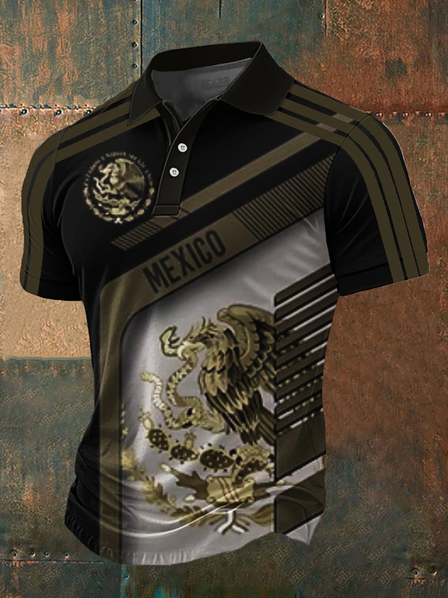 Hombres cultura mexicana Azteca diseño manga corta Polo deportes camisa casual