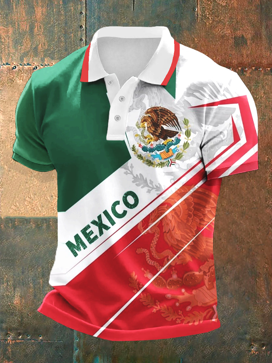 Camisa casual deportiva POLO de manga corta con diseño de cultura mexicana para hombre