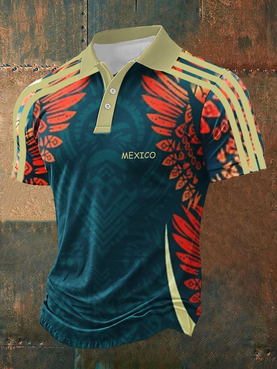 Hombres cultura mexicana Azteca diseño manga corta Polo deportes camisa casual
