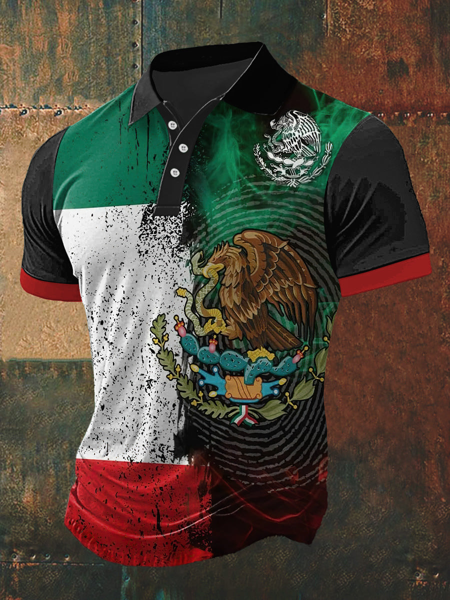 Camiseta de manga corta México Print Polo Neck para hombre