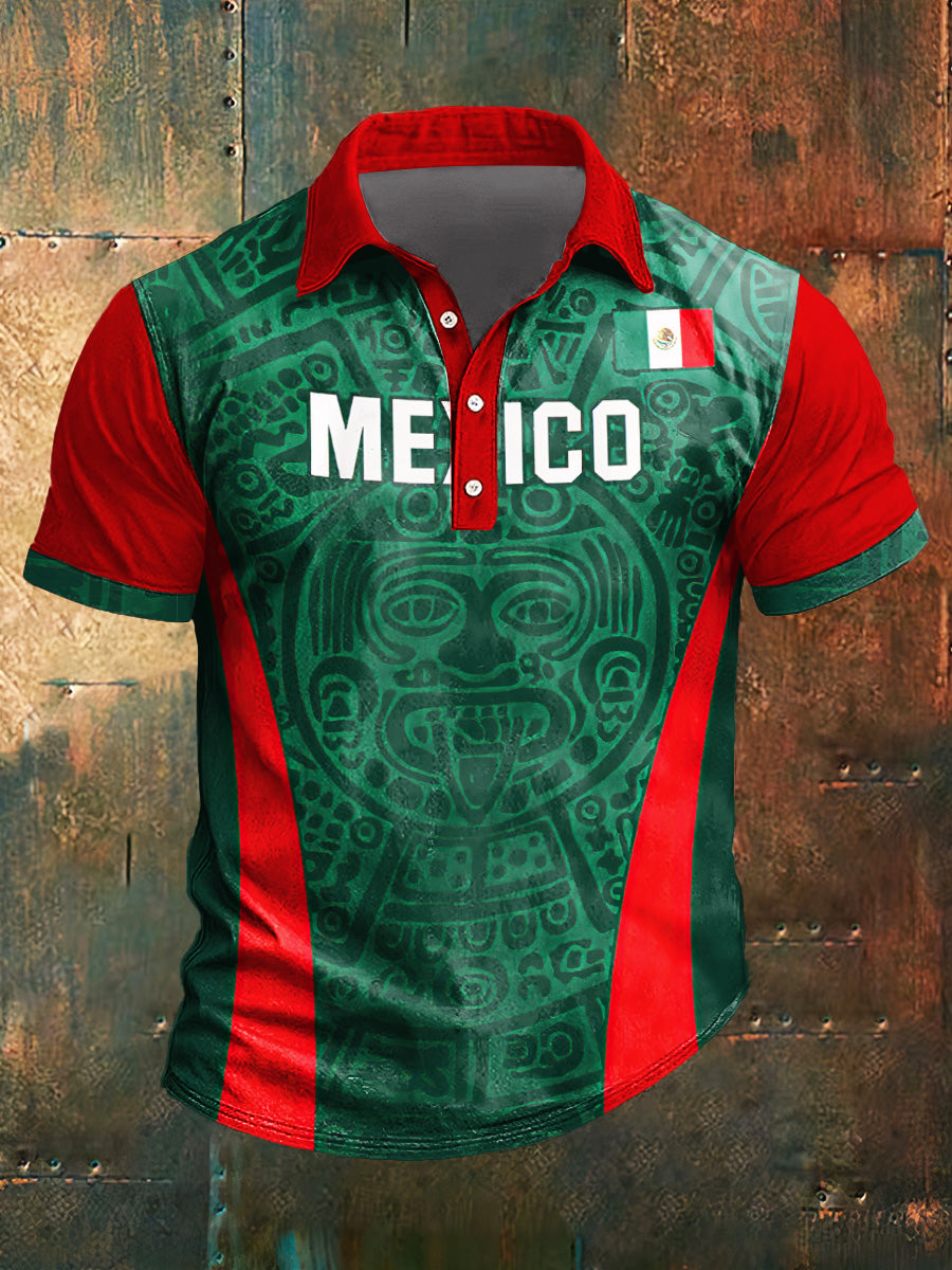 Camiseta de manga corta México Print Polo Neck para hombre
