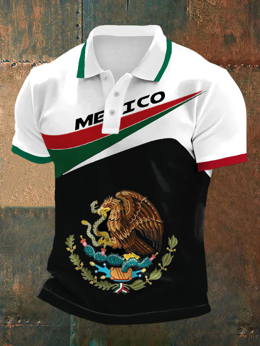 Polo Casual con Estampado de Bandera de México para Hombre