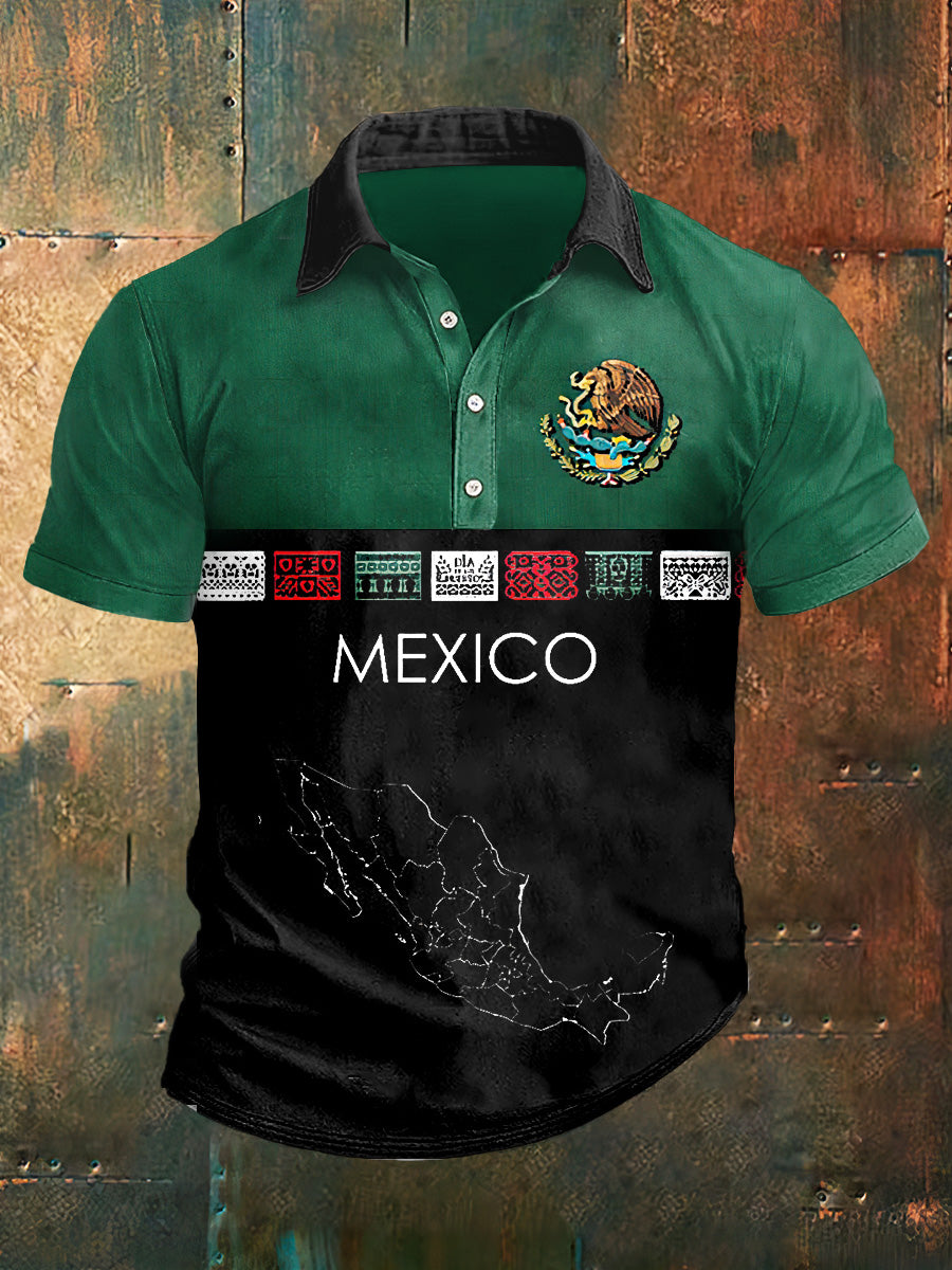 Camiseta de manga corta México Print Polo Neck para hombre