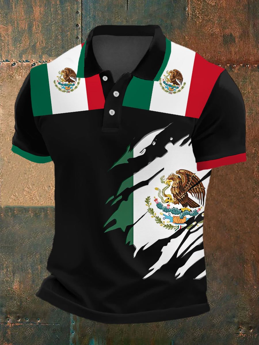 Polo Casual con Estampado de Bandera de México para Hombre