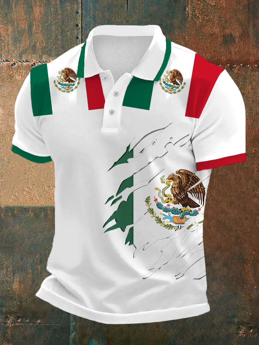 Polo Casual con Estampado de Bandera de México para Hombre