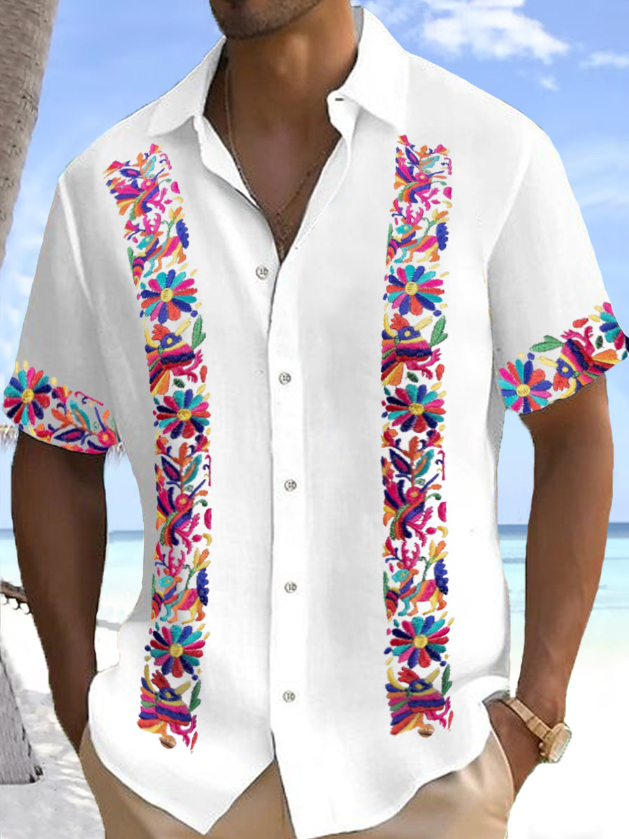 Camisa casual con estampado de guayabera tradicional mexicana para hombres