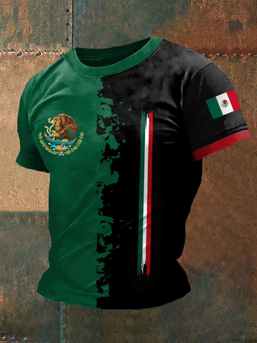 Camiseta casual con estampado de bandera de México para hombre