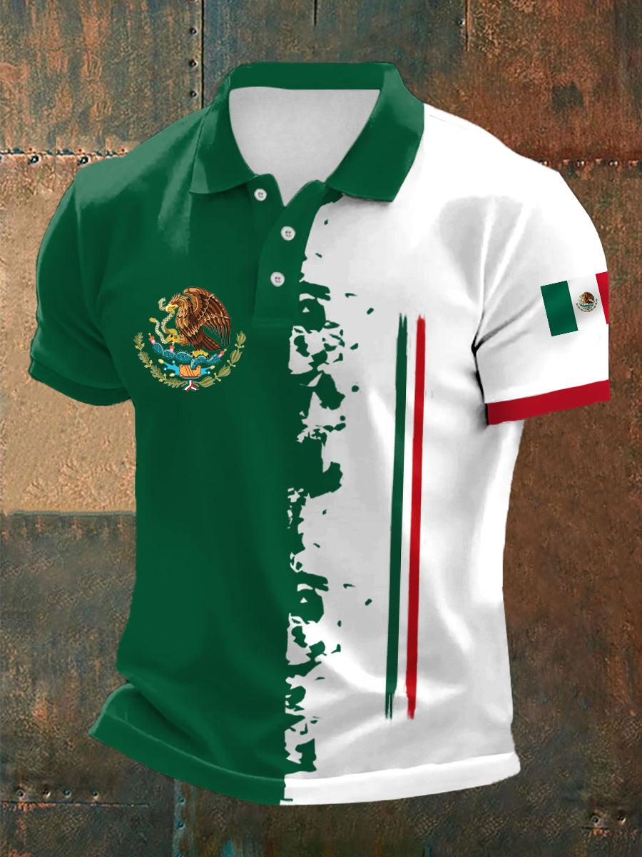Polo Casual con Estampado de Bandera de México para Hombre