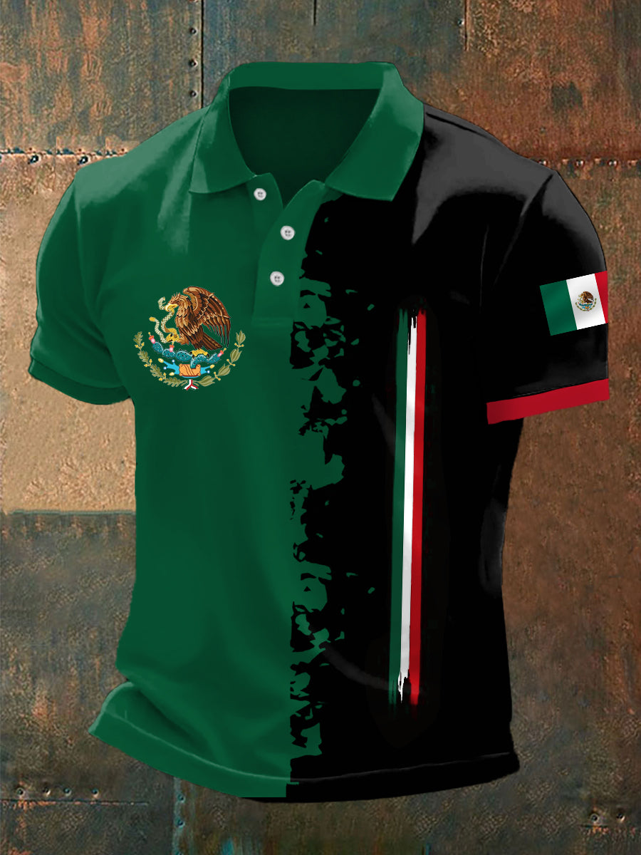 Polo Casual con Estampado de Bandera de México para Hombre
