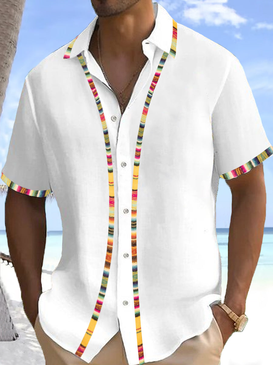 Camisa casual con estampado de guayabera tradicional mexicana para hombres