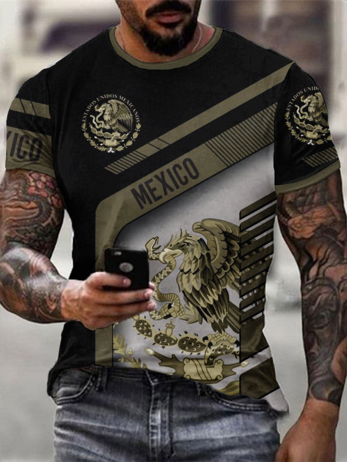 Camisa casual deportiva de manga corta con diseño de cultura mexicana para hombre