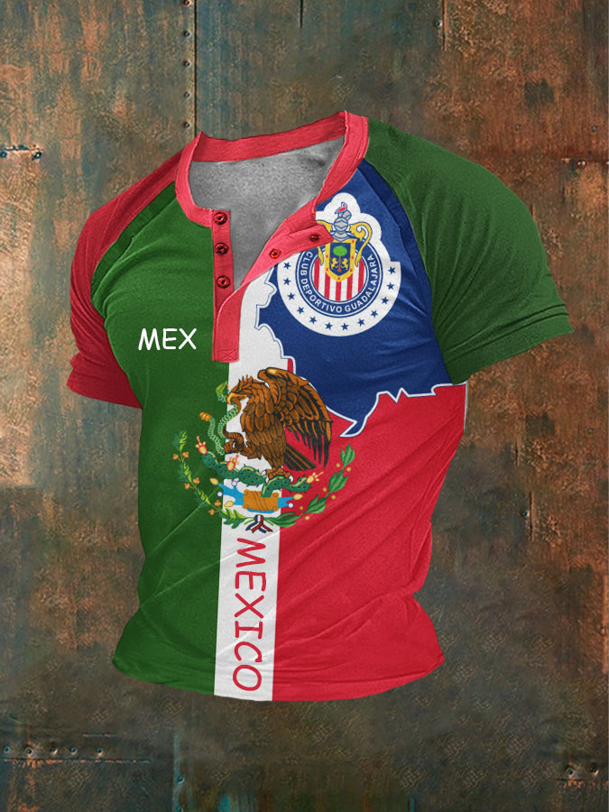Camisa casual deportiva de manga corta con diseño de cultura mexicana para hombre