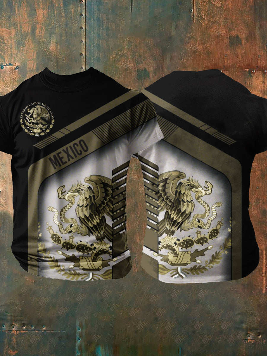Camisa casual deportiva de manga corta con diseño de cultura mexicana para hombre