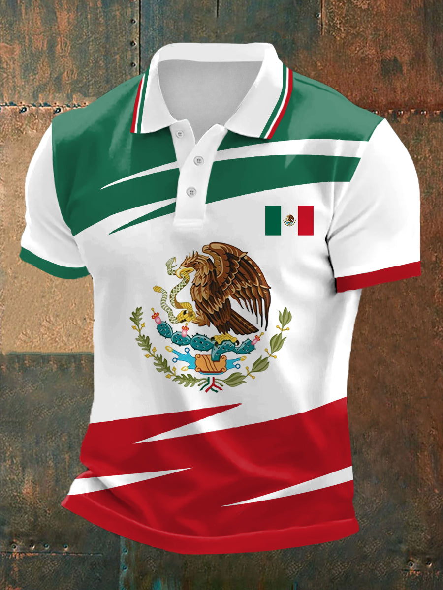 Top casual con estampado de bandera de México para hombre