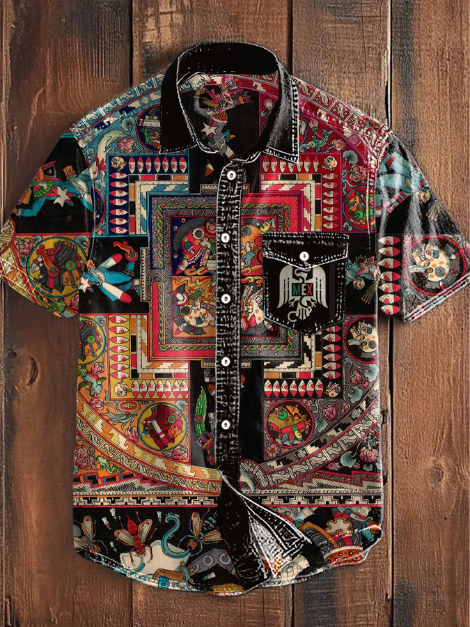 Hombres Mexican Maya Art Impreso Camisa
