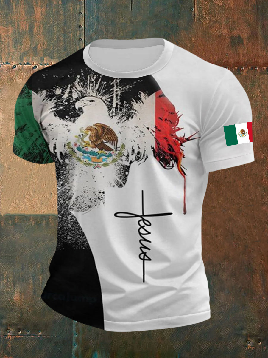 Camiseta de manga corta con bandera mexicana para hombre