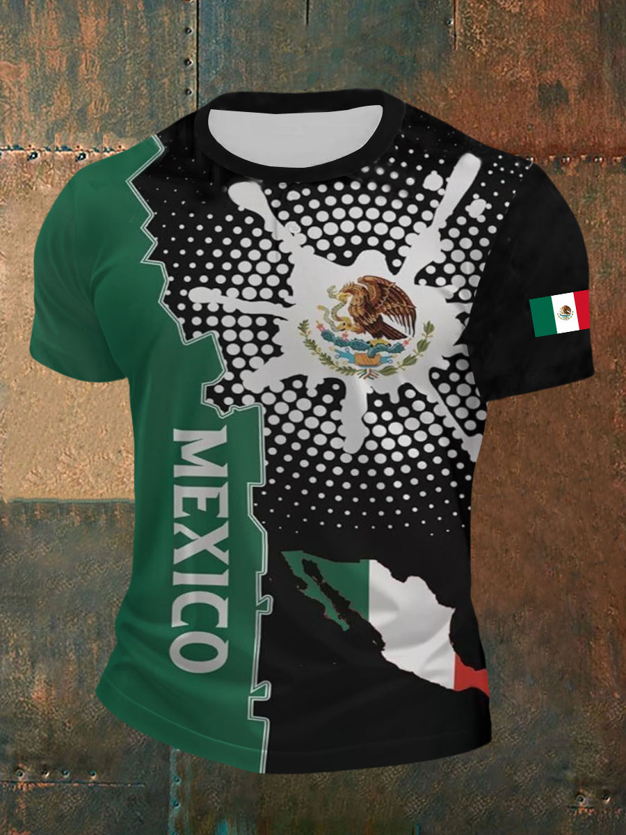 Camiseta de manga corta con bandera mexicana para hombre