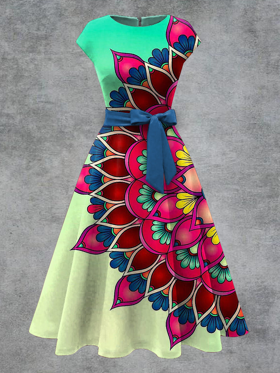 Vestido midi con estampado floral de gradiente de mujer