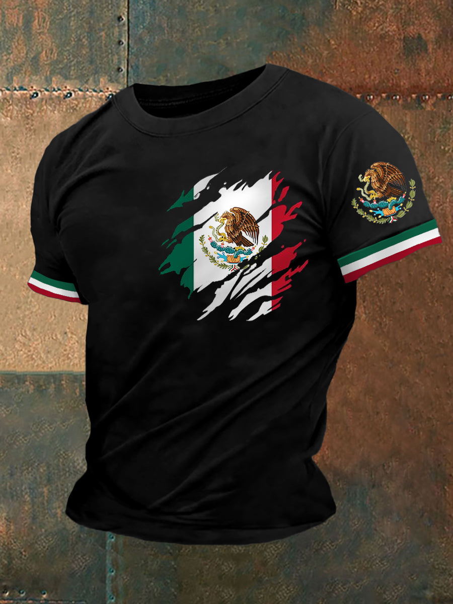 Camiseta casual con estampado de bandera mexicana para hombre