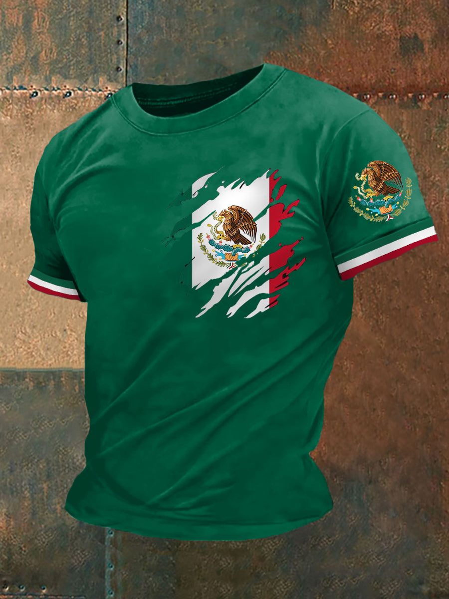 Camiseta casual con estampado de bandera mexicana para hombre