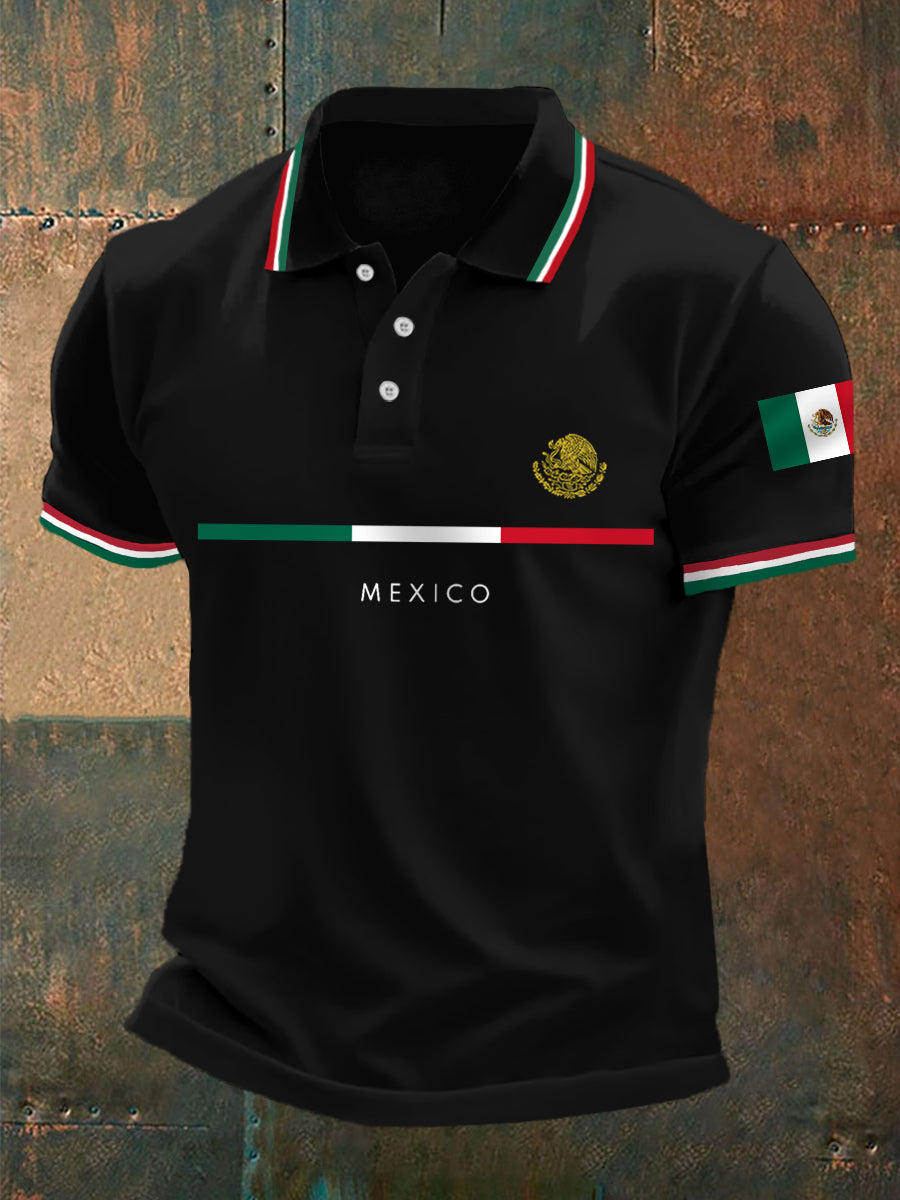 Top casual con estampado de bandera de México para hombre