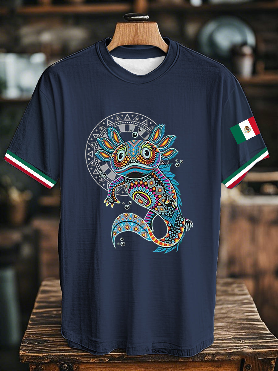 Camiseta de manga corta con estampado de bandera azteca mexicana unisex