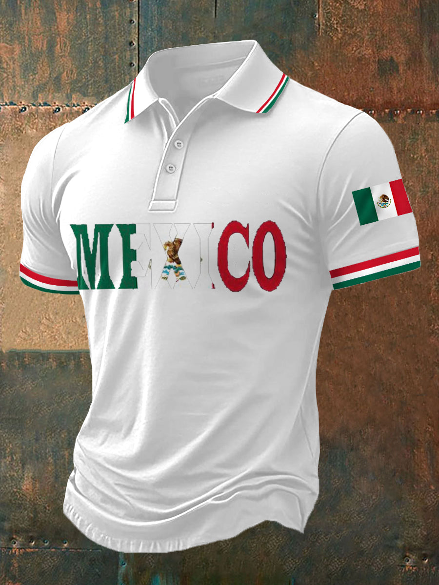 Top casual con estampado de bandera de México para hombre