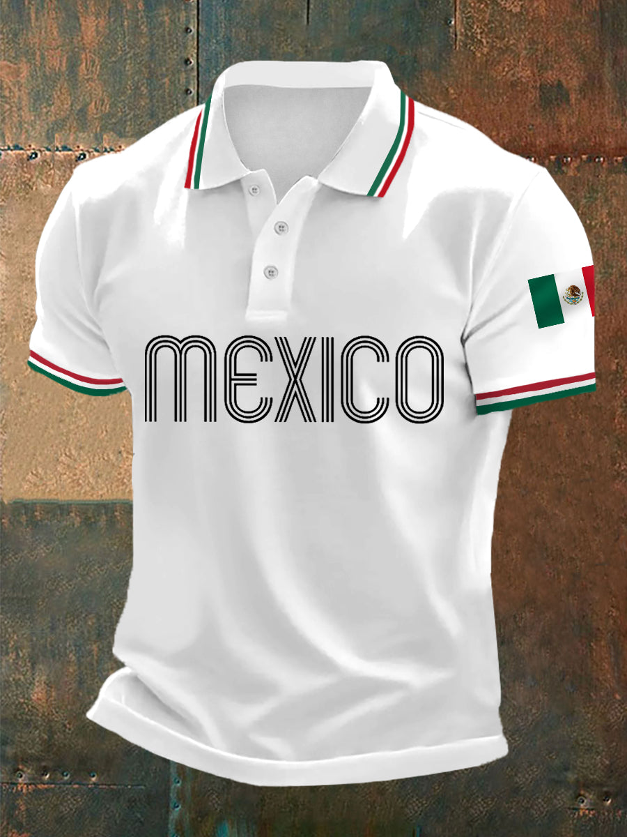 Top casual con estampado de bandera de México para hombre