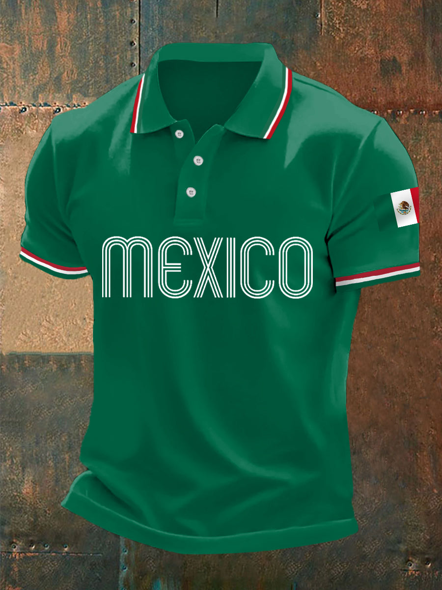 Top casual con estampado de bandera de México para hombre