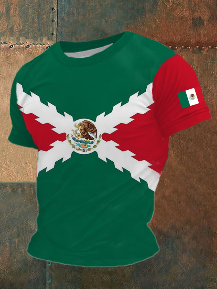 Camiseta de manga corta con estampado de bandera mexicana para hombre