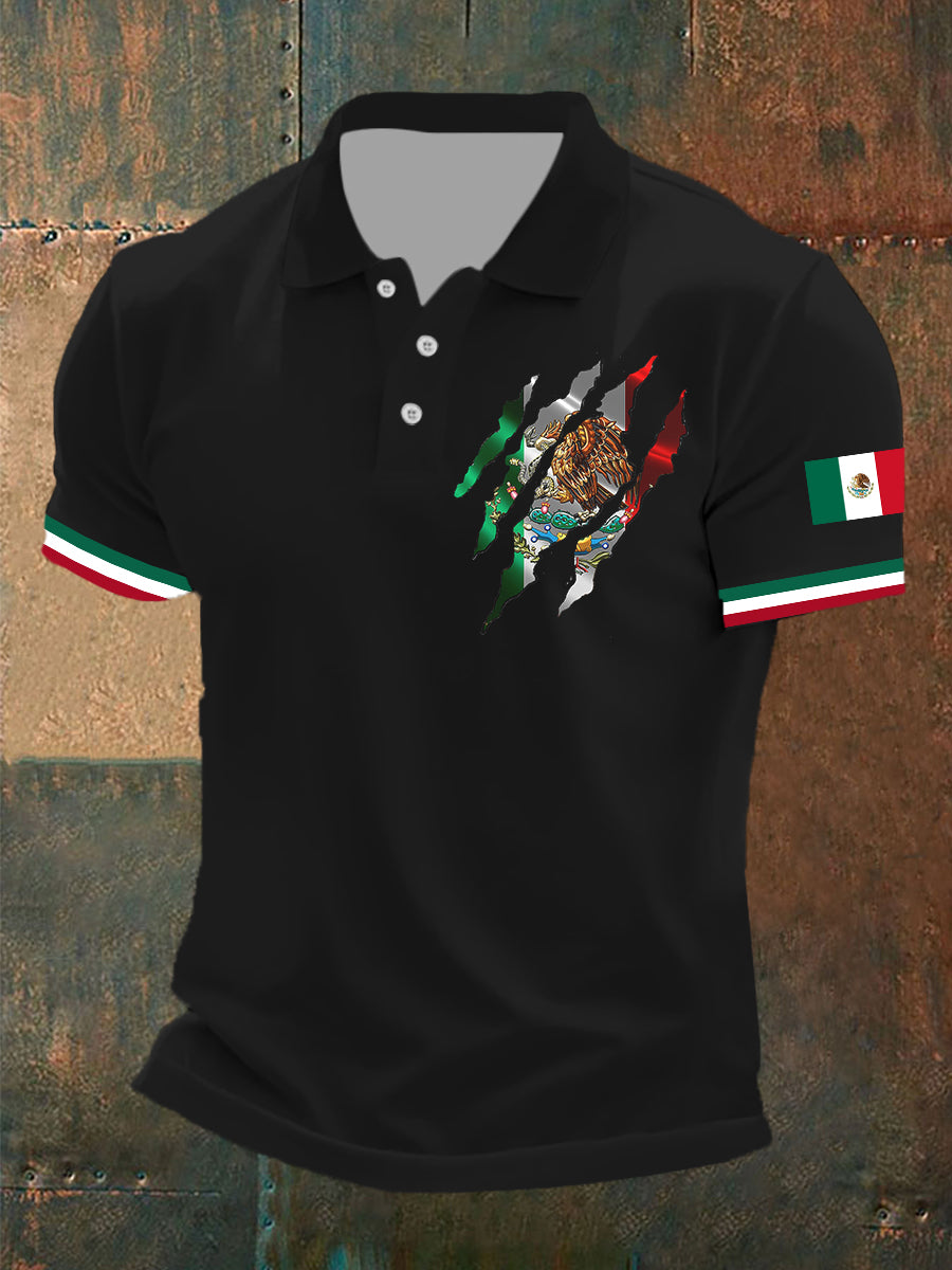 Top de manga corta con estampado de bandera mexicana para hombre