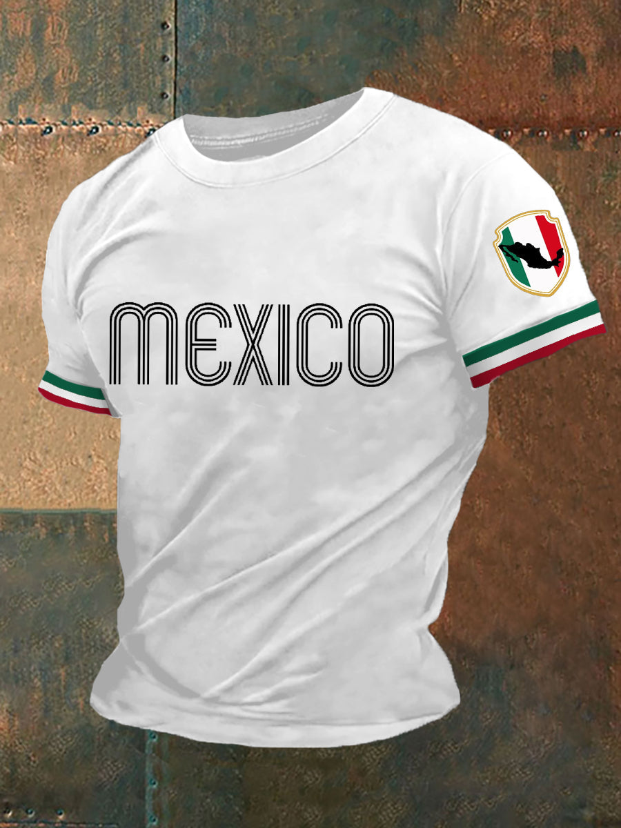 Camiseta casual con estampado de bandera de México para hombre
