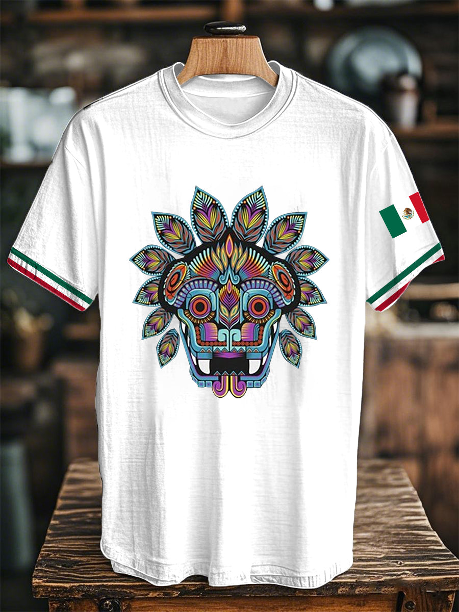 Camiseta de manga corta con estampado de bandera azteca mexicana unisex