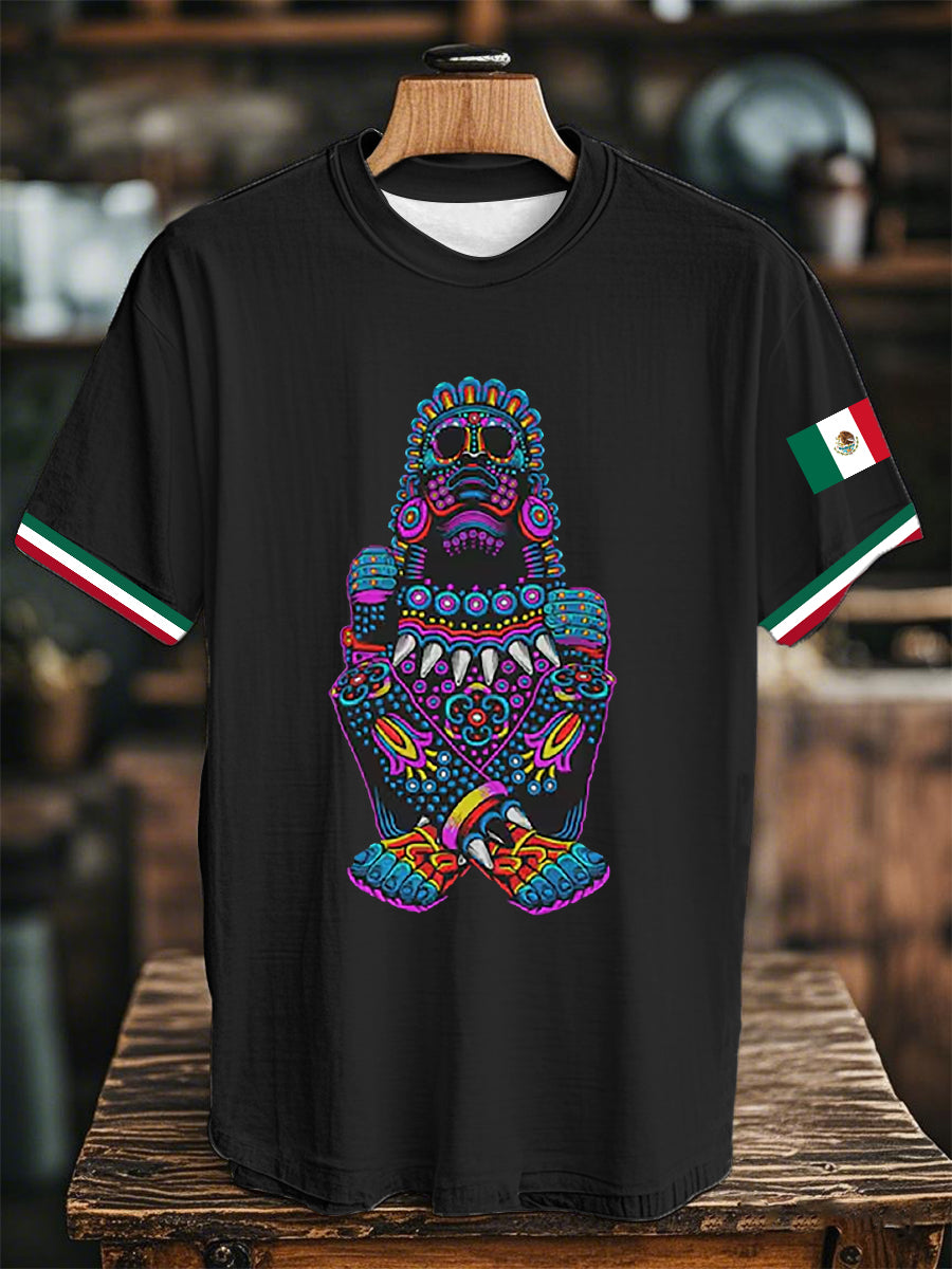 Camiseta de manga corta con estampado de bandera azteca mexicana unisex