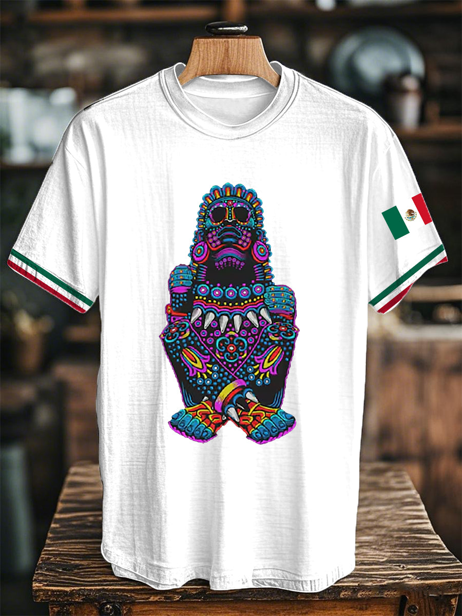 Camiseta de manga corta con estampado de bandera azteca mexicana unisex