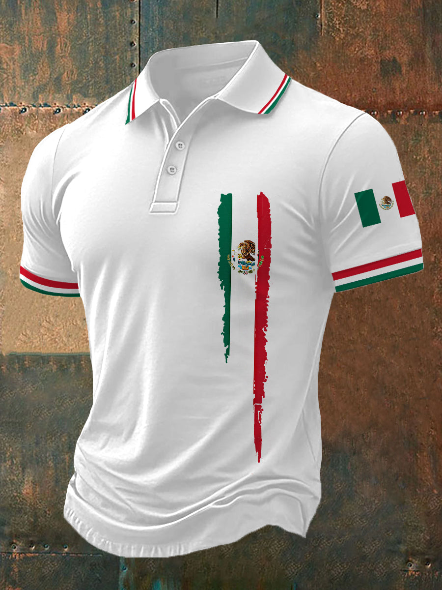 Top casual con estampado de bandera de México para hombre