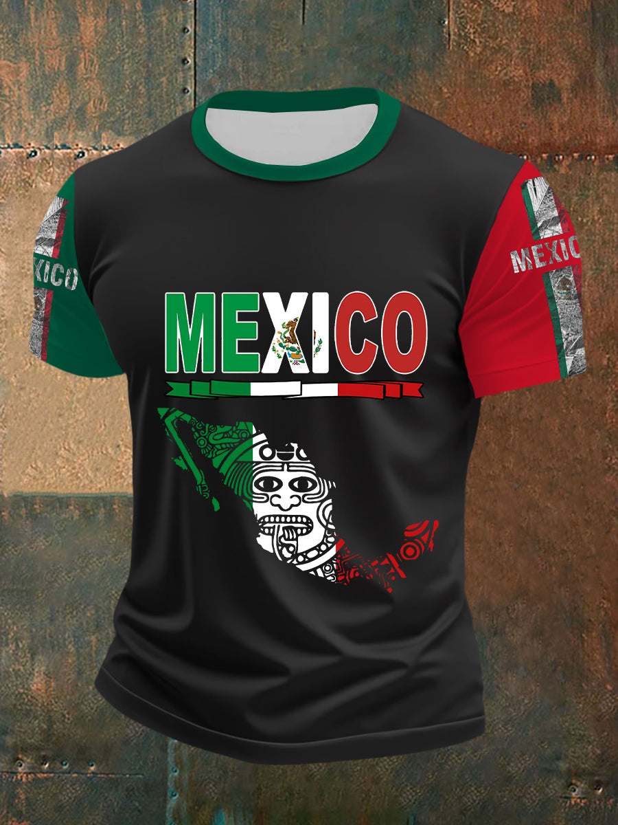 Camiseta de manga corta con bandera mexicana para hombre