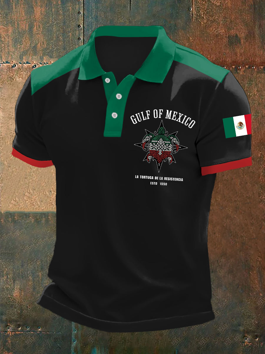 Top informal con estampado de bandera mexicana del Golfo de México para hombre