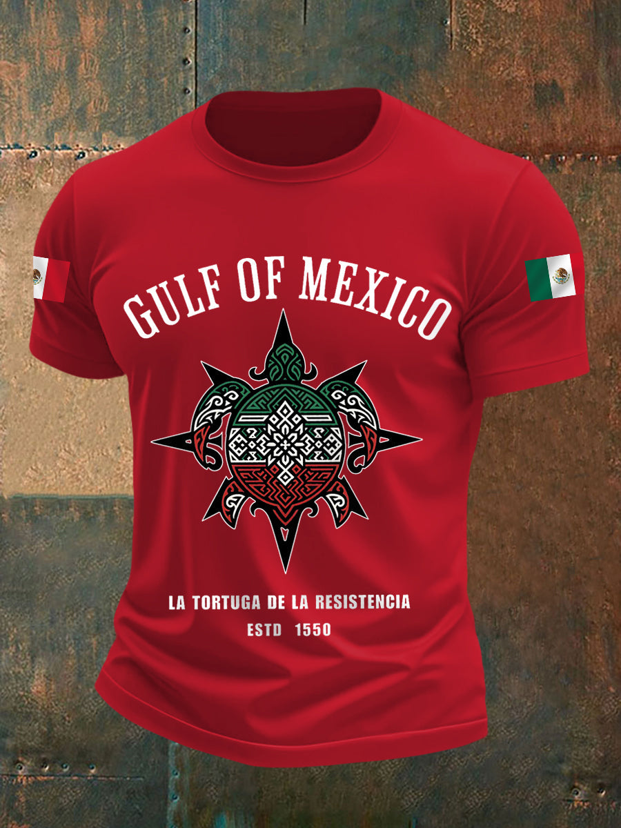 Camiseta casual con estampado de bandera mexicana del Golfo de México para hombre