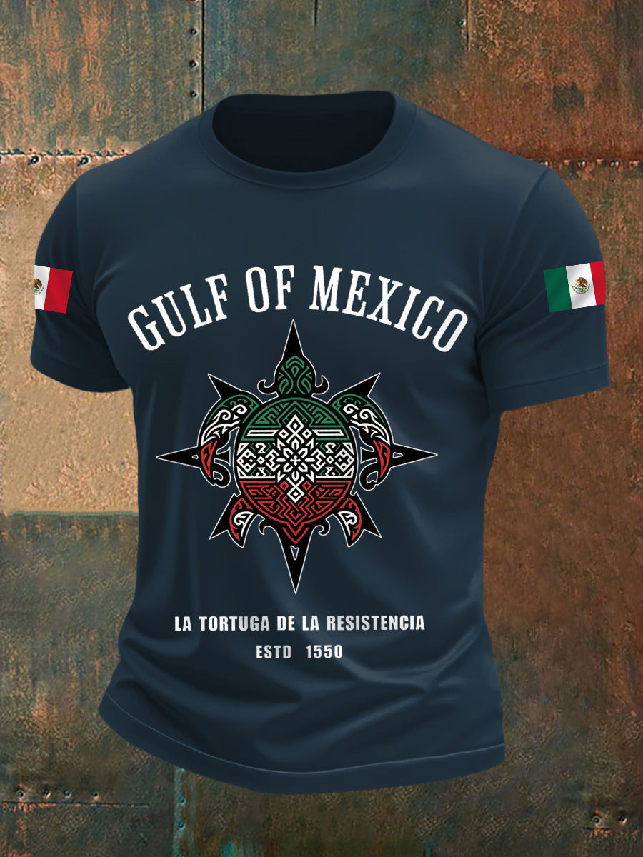 Camiseta casual con estampado de bandera mexicana del Golfo de México para hombre